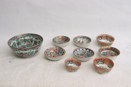 9 Chinese vintage famille rose bowls/ tea bowls