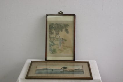 2 framed watercolor; one Chinese, one Japanese