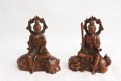 2 Chinese fine wood carved deity