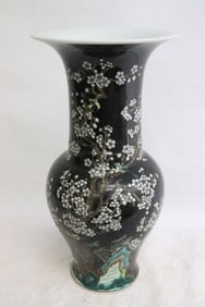 Chinese white on black porcelain vase