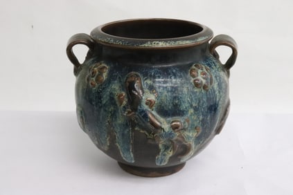 Splash blue on brown handled censer