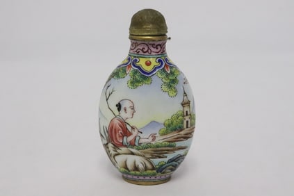 Enamel on metal snuff bottle