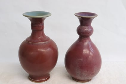 2 Chinese red glazed porcelain vases