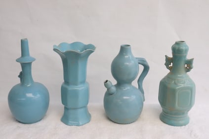 4 Chinese blue glazed porcelain vases