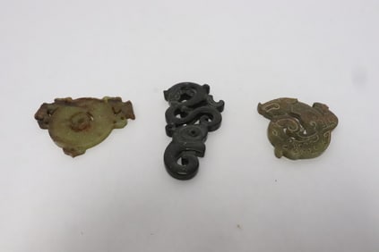 3 jade like stone carved ornaments