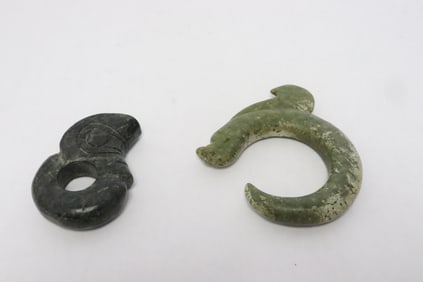 2 jade like stone carved ornaments