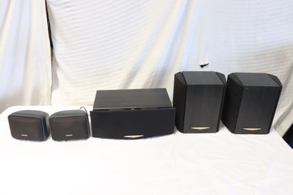 3 Kenwood speakers, and 2 Aiwa speakers