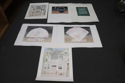 6 large lithograph in color, 4 pencil signed