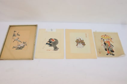 4 Japanese woodblock prints/ watercolor