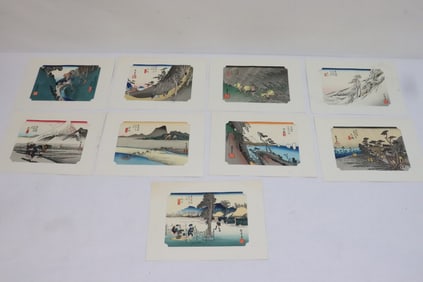 9 Japanese woodblock prints
