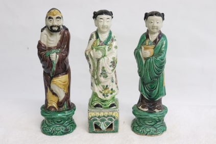 3 vintage Chinese sancai figures