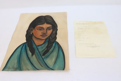 Pastel on paper, signed Diego Rivera with paper