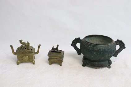 3 Chinese brass/ copper censers