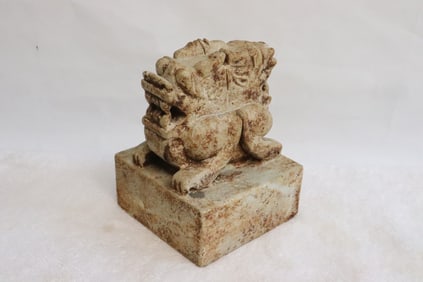 Stone carved seal with qilin motif finial