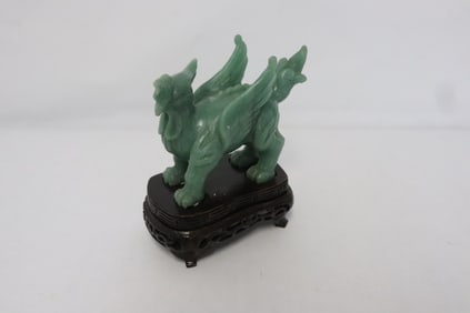 Chinese green stone carved phoenix