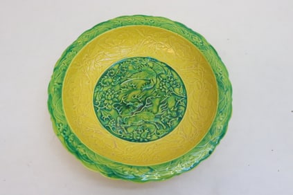 Fine green and yellow porcelain plate