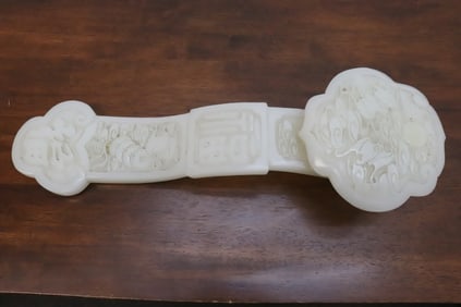 Chinese massive carved white Peking glass(?) ruyi