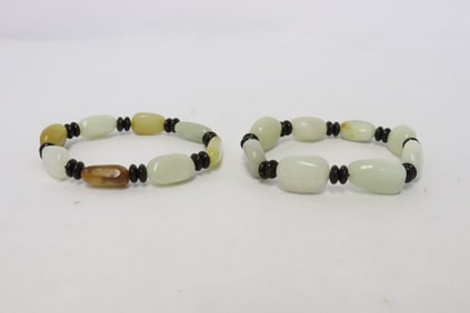 2 celadon jade bead bracelets