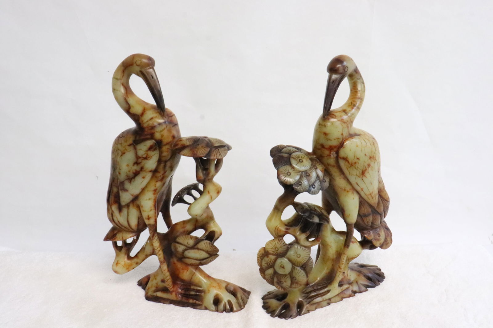 Pair well carved celadon jade cranes (1 of 11)