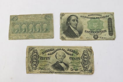 3 US-50 cent fractional currency notes