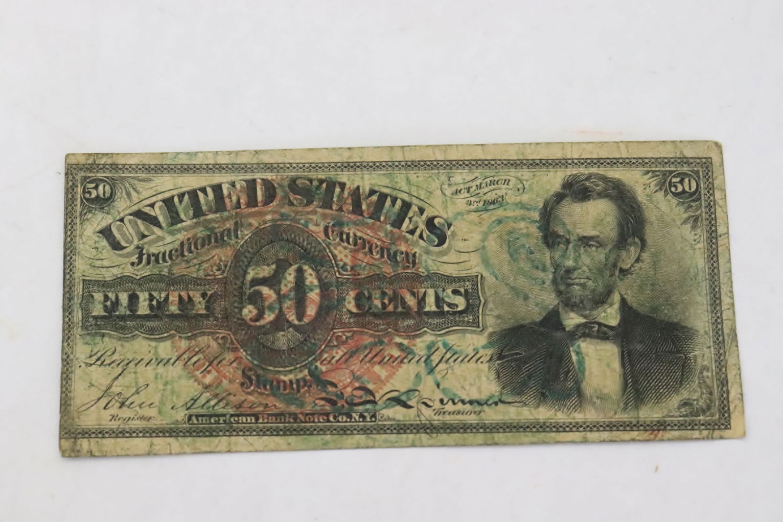 Abraham Lincoln 50-cent fractional currency note (1 of 3)