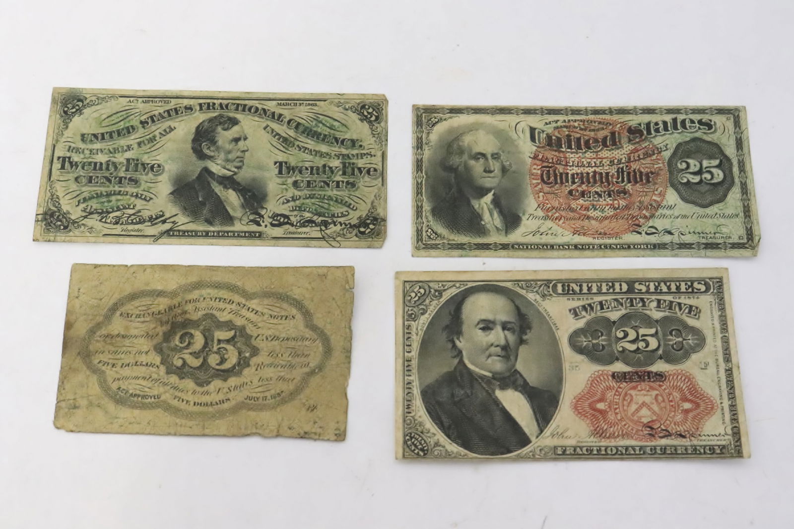 4 US 25-cent fractional currency notes (1 of 9)