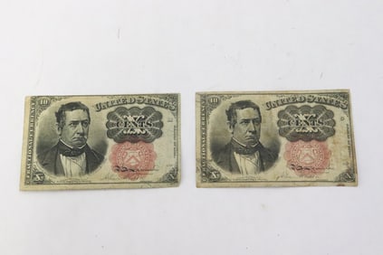 2 US 10-cent fractional currency notes