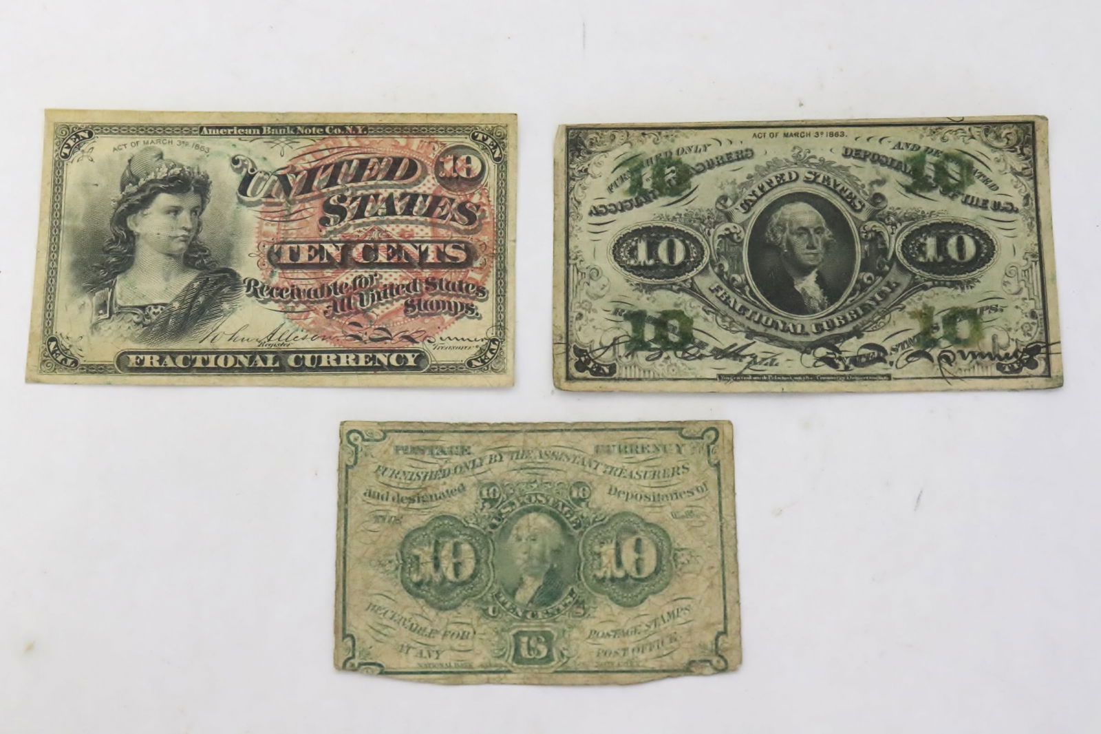 3 US 10-cent fractional currency notes (1 of 7)