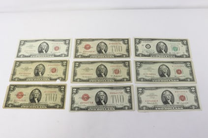 9 US 2-dollar notes