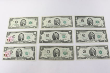 9 US 2-dollar 1978 notes