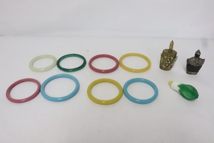 8 Peking glass bangles, 3 snuff bottles