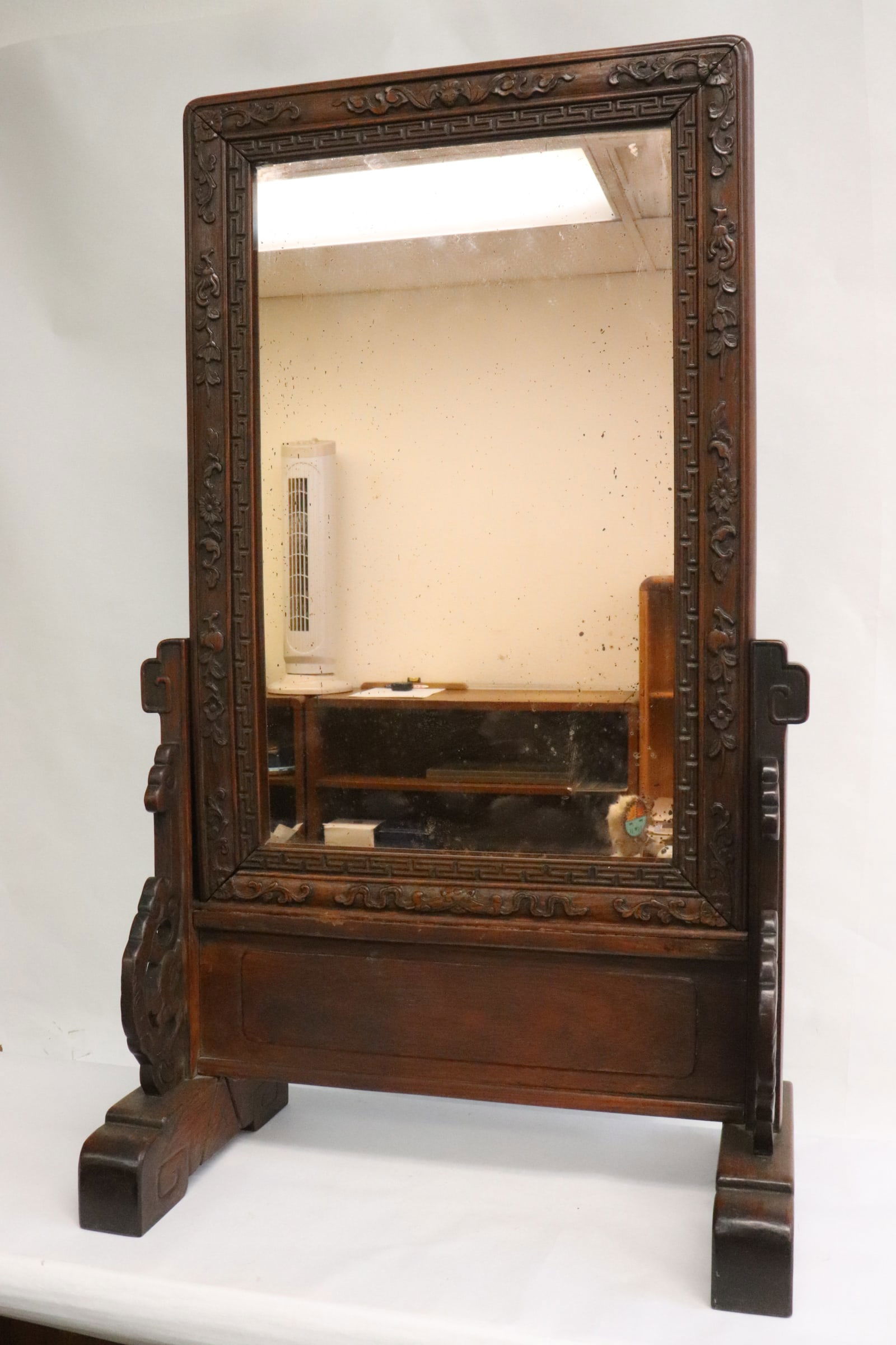 Chinese vintage rosewood mirror on stand (1 of 10)