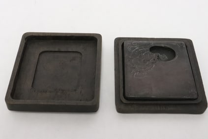 Antique Chinese miniature stone inkwell w/ fitted box