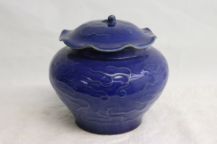 Chinese blue glazed porcelain covered jar