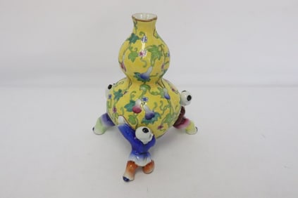 yellow background famille rose gourd shape vase