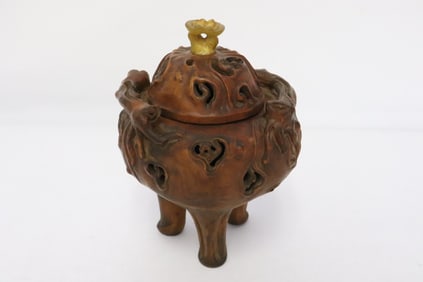 Chinese bamboo carved tripod censer