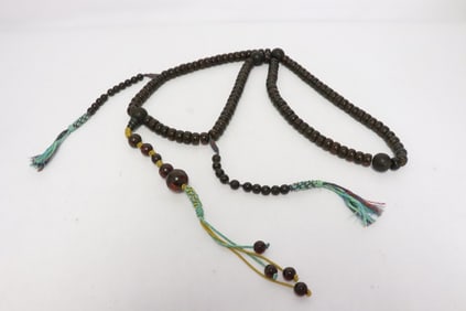 Amber like bead long necklace