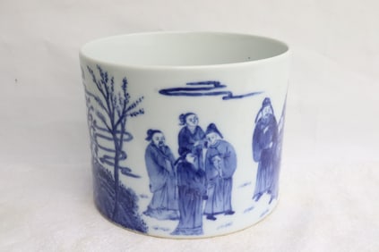 large blue and white porcelain brush holder