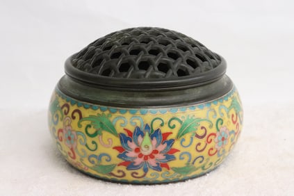 Cloisonne on bronze covered censer