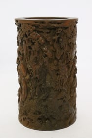 Finely carved wood brush holder