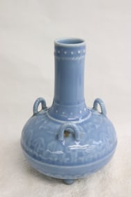 Chinese sky blue porcelain handled vase