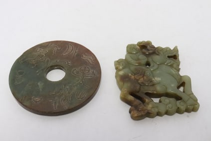2 celadon jade carved ornaments