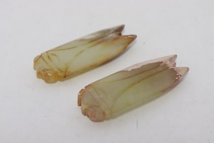 2 celadon jade carved cicada