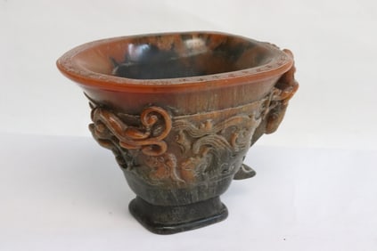 Chinese simulated horn carved libation cup