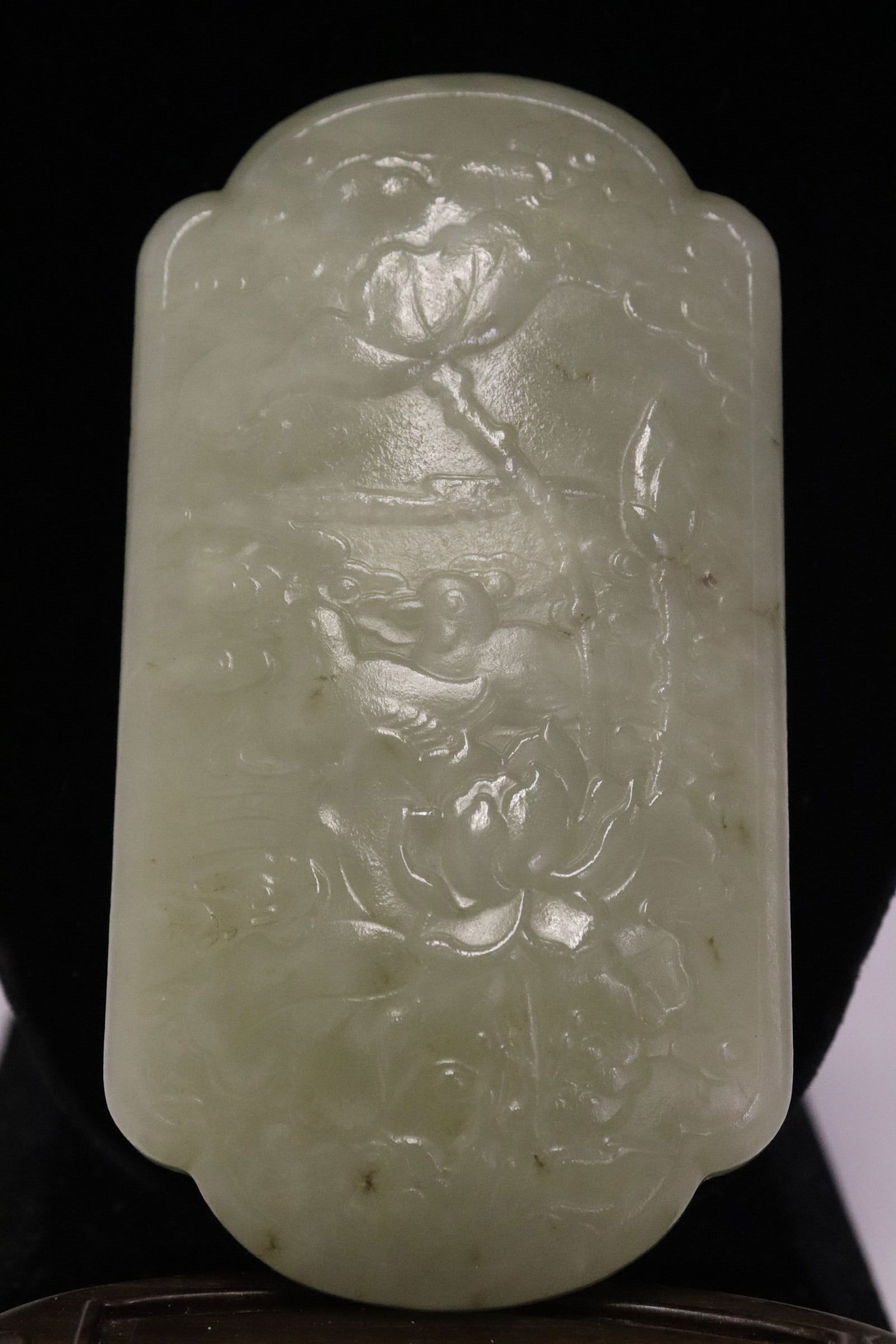 Large Chinese celadon jade carved plaque (1 of 8)
