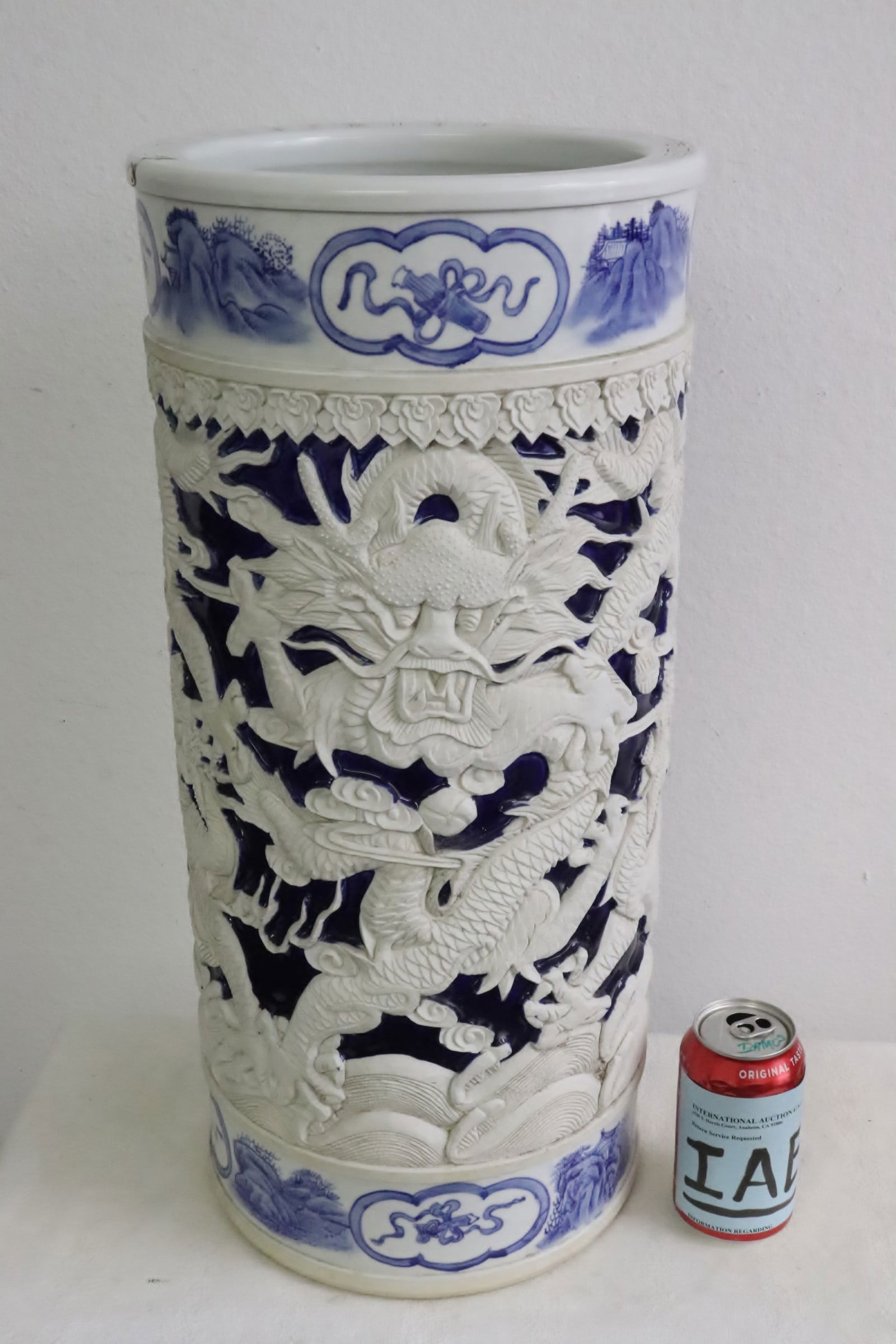 Chinese white on blue umbrella stand (1 of 10)