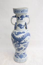 Chinese antique blue & white porcelain handled vase