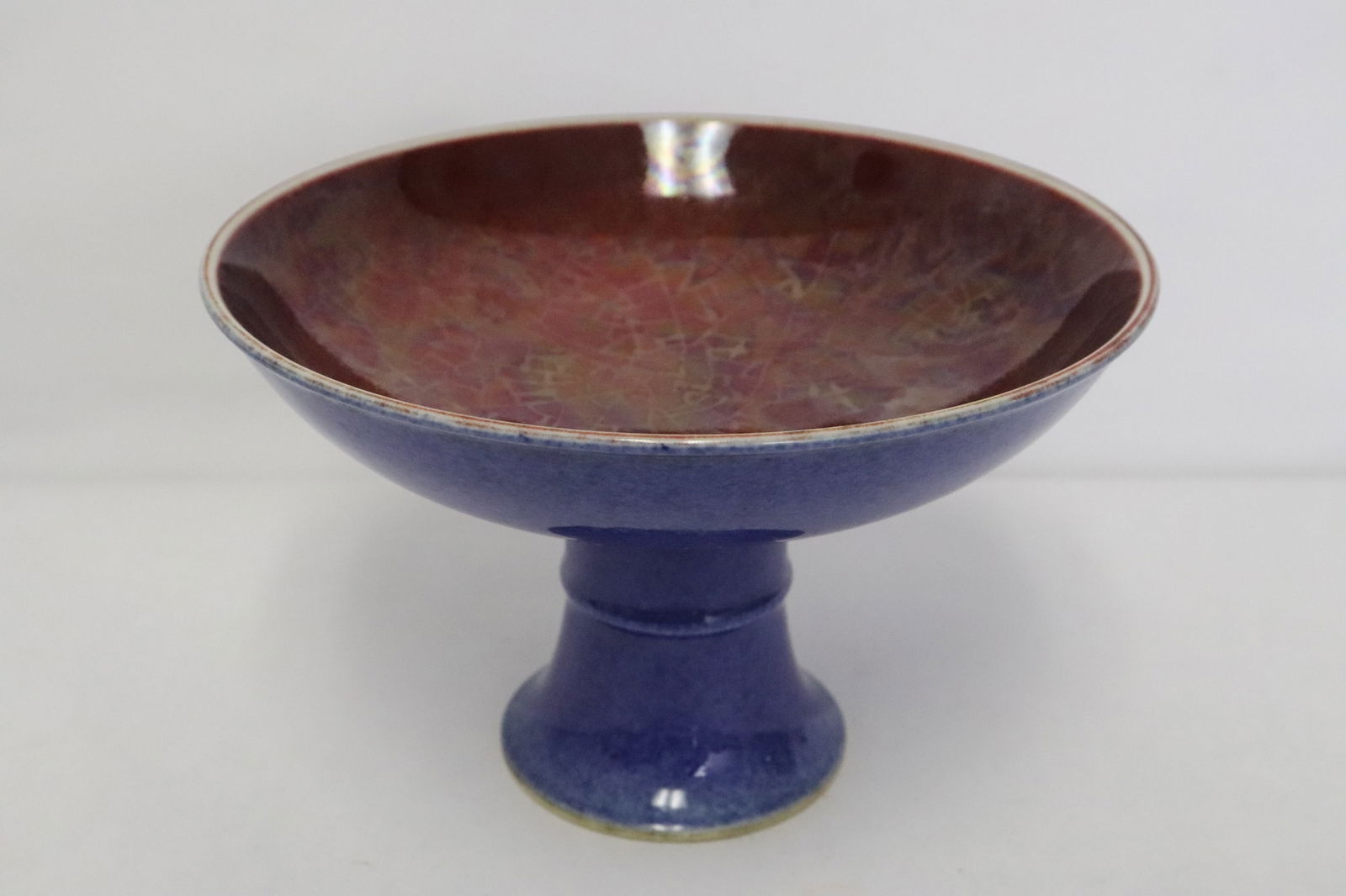 Large Chinese blue glazed porcelain stem bowl (1 of 9)