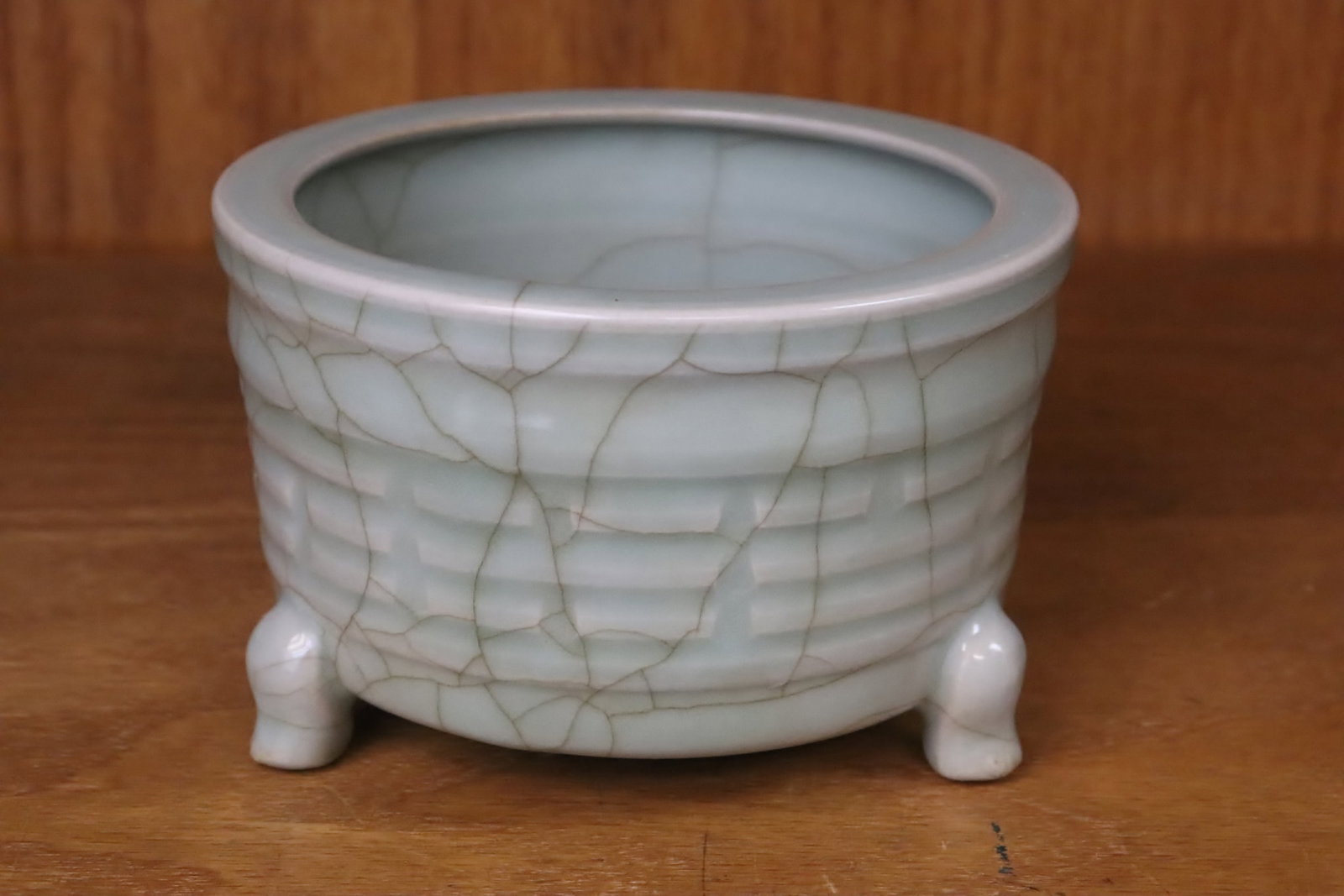 A celadon crackleware tripod censer: A celadon crackleware tripod censer, 2.85"x4.5"dia