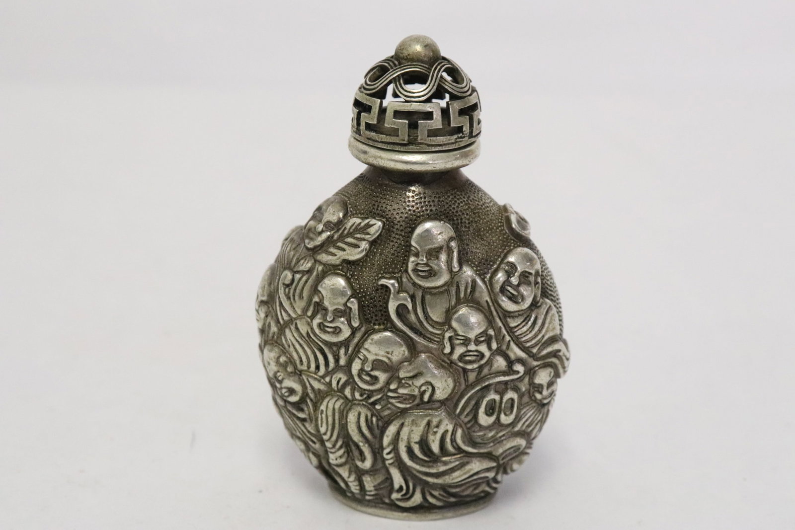 White bronze snuff bottle: White bronze snuff bottle, 2.85"x1.85"x1"